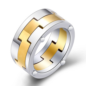 Anillo Geométrico de Acero Inoxidable y Titanio de Dos Tonos de 12 mm, Joyería de Moda para Hombre, Regalo - Product Image 5