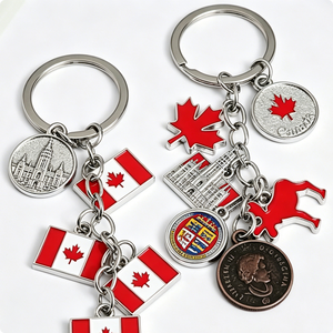 Canadian Flag Maple <b>Leaf</b> Keychain Zinc Alloy Metal Souvenir Gift with Coin and Building Charms - Product Image 6