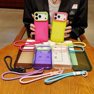 Coque de téléphone transparente aux couleurs contrastées, effet bonbon, avec sangle, pour iPhone XR XS Max 11 17 Pro Max - Product Image 1