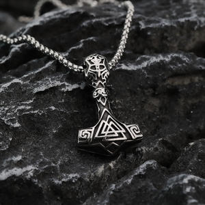 <b>Titanium</b> Steel Viking Thor Hammer Pendant Necklace Men's Stainless Steel Geometric Design Retro Style Gift For Male And Female - Product Image 2