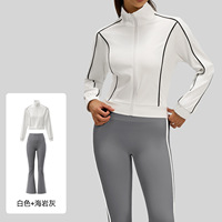 Ensemble Sportif Vintage Femme Automne Décontracté Deux Pièces Coupe Ample Cardigan Veste Jambes Larges Grande Taille Respirant Uni