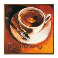 2022 חדש עזיבות מסעדה קישוט בעבודת יד עדיין חיים בד קיר אמנות עבודת קפה כוס שמן ציור