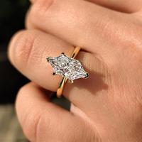 Bague de fiançailles solitaire personnalisée en diamant de laboratoire taille hexagonale 0,5-3 carats, monture à griffes, or jaune massif 10K/14K/18K, certifiée IGI VS VVS