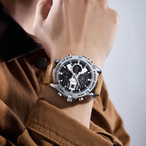 Reloj Deportivo para Hombre con Esfera de Aleación y Cristal, Analógico-Digital, de Cuarzo, Correa de Cuero, Resistente al Agua, Luminoso, Cronógrafo, Cronómetro, Alarma - Product Image 3