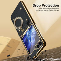 Étui de téléphone en cuir de mode Design noir or pour Samsung Z Flip 5 pliable antichoc 5 porte-anneau galvanoplastie artisanat spécial
