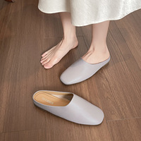 Sandales plates pour femmes européennes et américaines - Demi-mules enveloppantes en cuir souple, nouveau style tendance - Chaussures d'extérieur