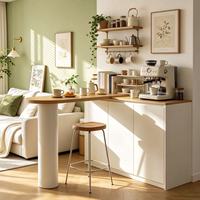 Meuble de bar à café moderne sur mesure, îlot de cuisine autoportant pour salon avec étagères de présentation et rangement en bois