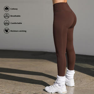 Conjunto de Leggings de Yoga para Hacer Ejercicio, Mallas <span class=keywords><strong>Marrones</strong></span>, Suaves, de Cintura Alta, Transpirables, Ligeras, Ecológicas, Sólidas, Conjunto de 2 Piezas - Product Image 2