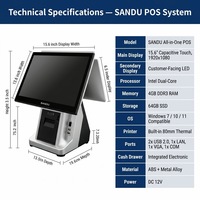 Sistema de Punto de Venta (TPV) SANDU 2024 Directo de Fábrica, Terminal de Caja Registradora de Escritorio Plateado con Pantalla Cuadrada de 15.6 Pulgadas, Wi-Fi 6 de Calidad