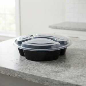 Contenedor Redondo Desechable de Plástico PP de Alta Resistencia HACAMY para Preparación de Comidas con 3 Compartimentos y Tapa Hermética - Product Image 6