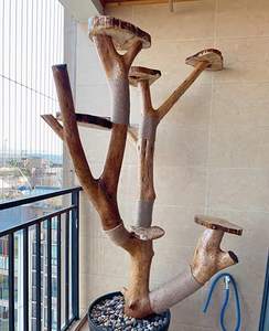 Grote houten krabpaal met bloemen, boom, kattenklimhuis, kersenbloesems, grote kattenboom, plafondkrabpaal - Product Image 5