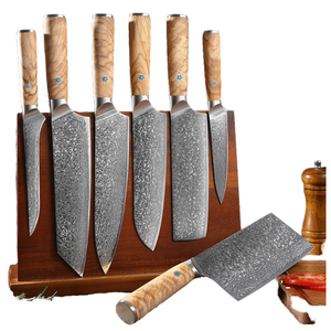 Ensemble de 7 couteaux de cuisine japonais en acier Damas, 67 couches, polis, ambidextres, pour chef, épluchage et désossage, vente en gros - Product Image 1