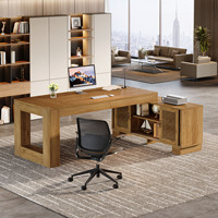 Bureau de direction en forme de L avec armoires de rangement et étagère à 2 niveaux, mobilier d'affaires moderne et simple, grande table d'écriture pour ordinateur