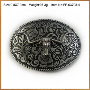 Hebilla <span class=keywords><strong>de</strong></span> cinturón vaquera unisex con cabeza <span class=keywords><strong>de</strong></span> toro Longhorn plateada, <span class=keywords><strong>de</strong></span> bronce envejecido, ovalada, floral y con filigrana grabada - Product Image 4