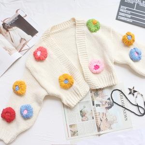 INS-suéter suelto y cálido para <span class=keywords><strong>mujer</strong></span>, cárdigan de flores de ganchillo, manga abombada, los mejores diseños - Product Image 5