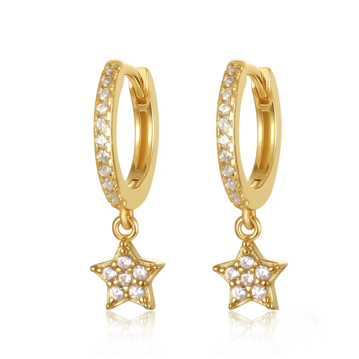 2022 fashion earrings jewelry 925 sterling silver star dangle earrings with small diamond hoop earrings women jewelry wholesale