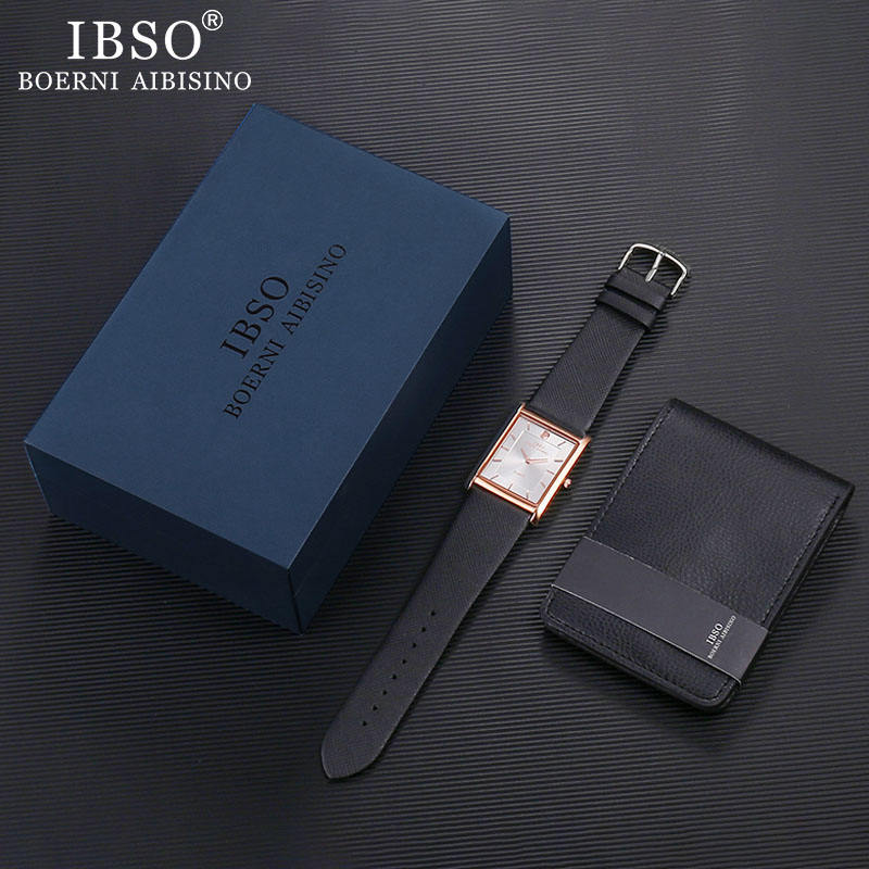 IBSO-reloj de cuarzo cuadrado para hombre, conjunto de billetera, exquisita  caja de embalaje de alta gama, regalo para hombre, 2232