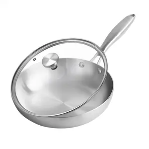 High Quality Kitchen Cookware Frying Pan 22/24/26/28cm Stainless Steel Fry Pan With Glass Lid