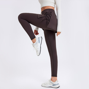 Knowledge And Action Women's Yoga Leggings High Waist A <b>Line</b> Tummy Control Fitness <b>Pants</b> With Cross Lace Up Design - Product Image 2