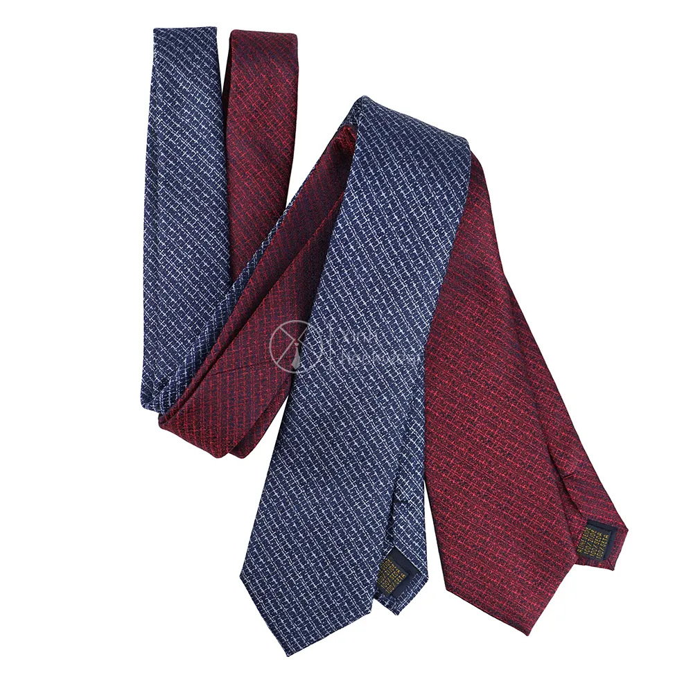 100% Handmade Pure Silk Navy Red Men Formal Neck Ties Textured Stripe Design Custom Jacquard Necktie