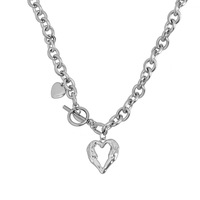 Collier Cœur Creux en Alliage de Métal Inoxydable, Tendance Hip-hop, avec Fermoir OT, Chaîne de Clavicule Unisexe, Idéal pour Cadeau