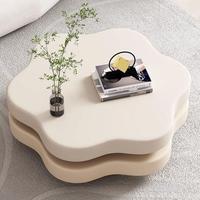 Table basse ronde pliante et rotative, style crème français, design simple pour petit appartement, modèle nuage rouge tendance