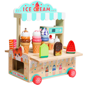 Houten educatief ijskarretje voor rollenspel, kleuterspeelgoedset voor unisex, leeftijd 3+, verjaardagscadeau - Product Image 1