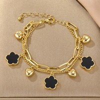 Joyería para Mujer, Aleación, Corazón, Amor, Étnico, Moderno, Trébol de Cinco Hojas, Flor, Regalo de Lujo Ligero, Pulsera, Bijoux Femme