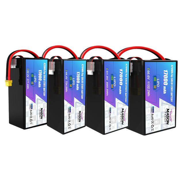Custom Lipo Battery High Energy Density Solid State Battery 381Wh/kg 6S 12S 14S 18S 17Ah Long Cycle Life UAV Power Pack