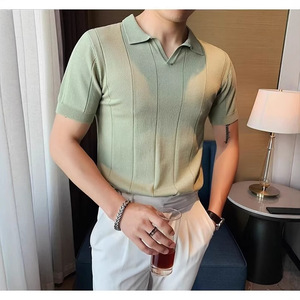 Maglietta estiva da uomo a maniche corte lavorata a maglia Casual Business <span class=keywords><strong>Polo</strong></span> con scollo a V Slim - Product Image 4