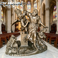 Statue en bronze coulé antique de grande taille, représentant Isaac, Abraham et l'ange, pour la décoration de jardin d'église catholique, marque RUNJIN