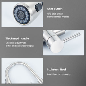 Кухонный смеситель SANIVITAL из высококачественной нержавеющей стали 304 с одной ручкой и выдвижным изливом для отелей и домашнего использования, сертифицирован CE ROHS - Product Image 2