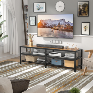 Mobile <span class=keywords><strong>TV</strong></span> Industriale Ecologico per <span class=keywords><strong>TV</strong></span> da 65/70 Pollici, Consolle Lunga Bicolore con Presa di Corrente, 3 Ripiani Aperti, Facile Montaggio - Product Image 4