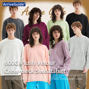 Осенне-зимний свитшот из плюшевого велюра с начесом, однотонный, свободного кроя, с круглым вырезом, 600 г, в наличии - Product Image 3
