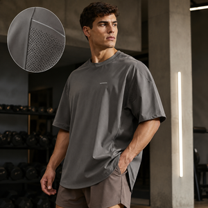 Camiseta Deportiva para Hombre, <span class=keywords><strong>Oversize</strong></span>, de Secado Rápido, Transpirable, con Paneles de Malla, Hombros Caídos, Manga Corta, para Entrenamiento y Fitness - Product Image 1