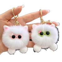 Porte-clés de voiture amusant en peluche imitation lapin Rex, petit pendentif boule de charbon, pour sac à dos