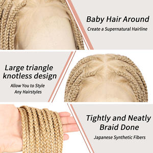 BRAIDWIGQUEEN 36 "큰 매듭없는 땋은 가발 아기 머리 패션 컬러 360 전체 레이스 가발 #27/613 - Product Image 3