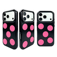 Étui de téléphone en cuir style Y2K à pois pour iPhone 15 Pro Max avec protection de l'appareil photo, anti-empreintes digitales et antidérapant