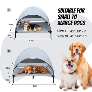Lit pour chien pliable et imperméable pour l'extérieur avec tente à baldaquin, protection solaire surélevée, maison pour animaux de compagnie - Product Image 6