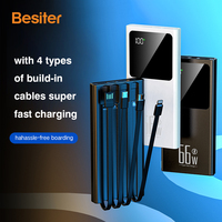 ÉCHANTILLON GRATUIT 10000 mAh Intégré 4 Câbles Powerbank PD QC Charge Rapide Chargeur Portable Power Bank 10000 Mah pour Téléphone Mobile