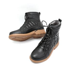 Bottines pour femmes, printemps, automne, hiver, confortables, semelle souple, décontractées, fourrure, lacets, talon épais, en cuir de vache - Product Image 1