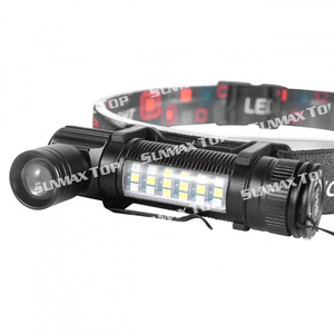 Lampe frontale LED haute puissance, rechargeable par USB, avec zoom et lumière latérale, pour la randonnée et le camping - Product Image 1