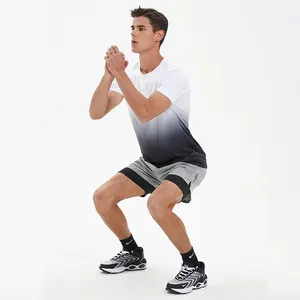 透气男士渐变肌肉男士健身房运动跑步t恤健身运动锻炼衬衫适合健身房服装男士