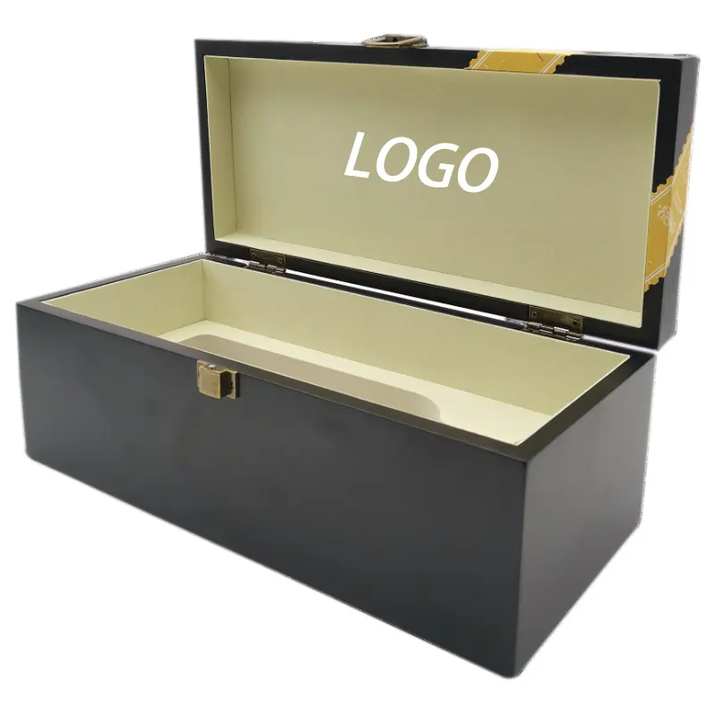 Wholesale Custom Wooden Wine Box Black Lacquer Wine Box Wine Bottle Box With Hinged Lid