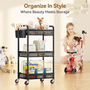 <b>Storage</b> <b>Cart</b> Metal Rolling Kitchen Organizer With Wheels Multifunctional <b>Storage</b> Rack For Living Room Bedroom Office - Product Image 3
