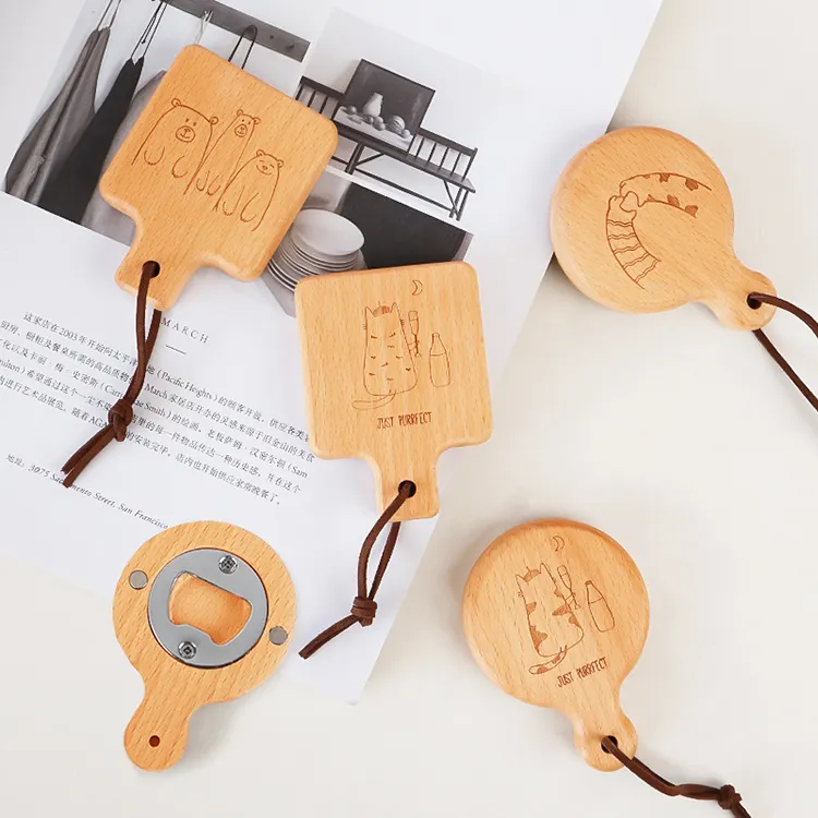 Abrebotellas magnético de madera con logotipo personalizado, abridor de botellas, imán para nevera