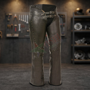Women's Breathable Genuine Leather English <b>Chaps</b> Mid Rise Relaxed Fit with Zipper Closure for Motorcycle <b>Riding</b> - Product Image 5