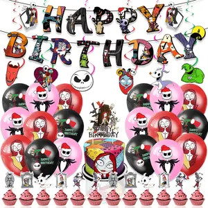 Karikatür kabus önce noel tema doğum günü partisi dekorasyon balonları takım parti afiş kek Topper Set parti malzemeleri
