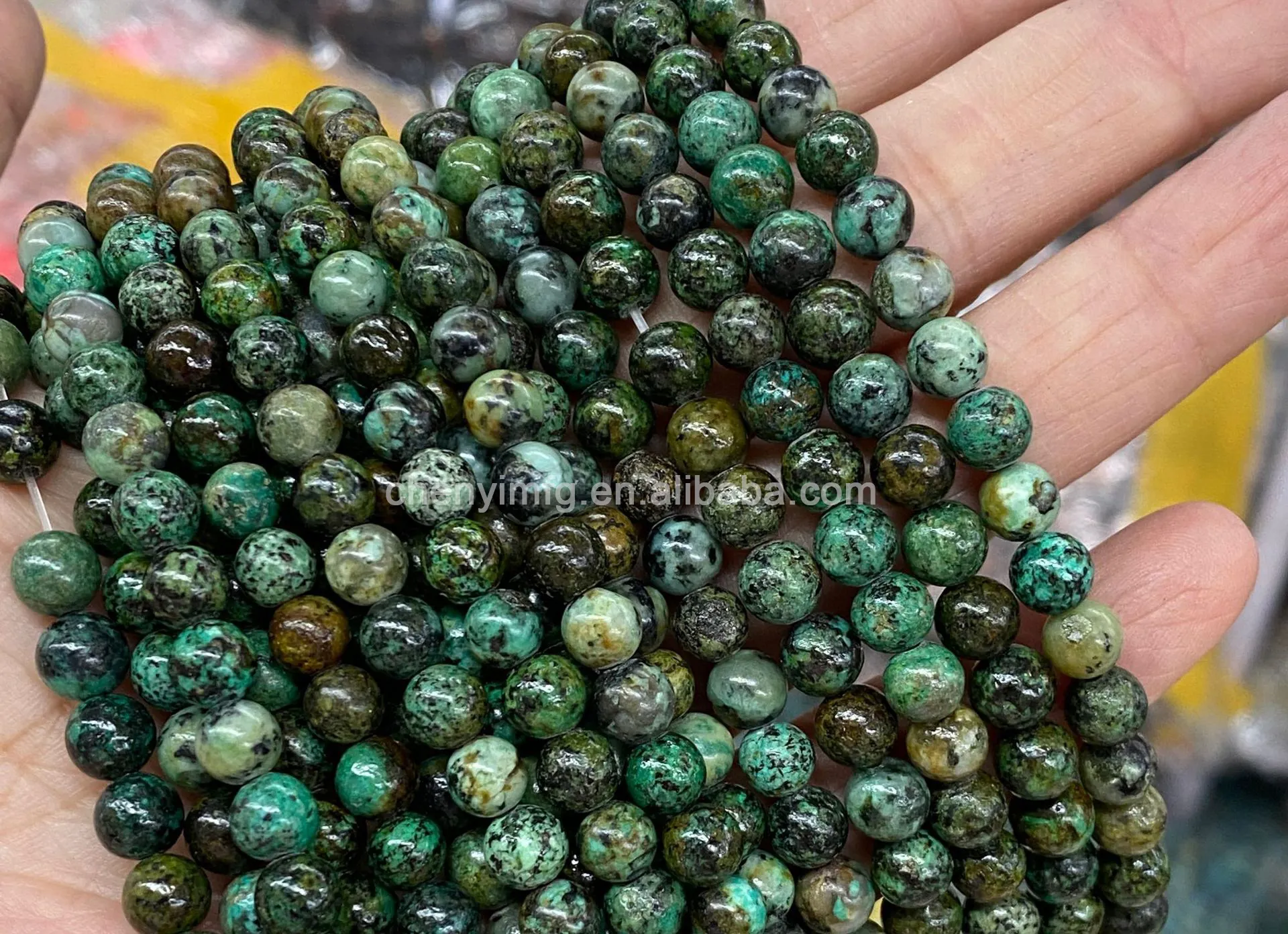 Cuentas redondas de piedras preciosas Cuentas de piedras preciosas de jade verde africano para hacer cuentas