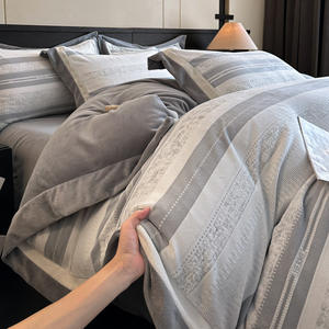 TOP vente doux moelleux 4 pièces ensemble de literie Jacquard velours peluche <span class=keywords><strong>housse</strong></span> de couette ensemble avec drap et 2 taies d'oreiller - Product Image 5